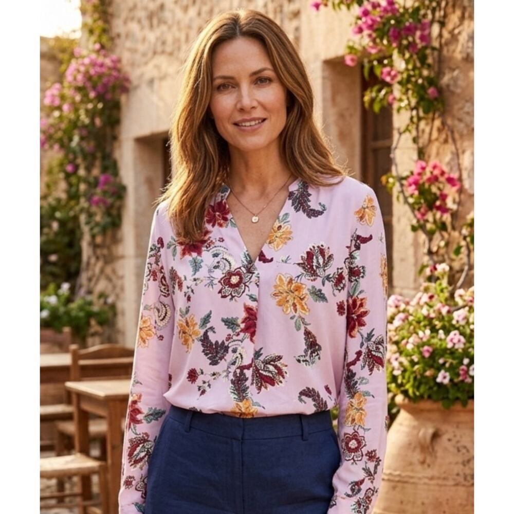 Soho Pink/Lavender Floral Blouse with Mandarin Collar